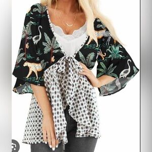 NWOT Black and White Jungle Print Kimono XL
